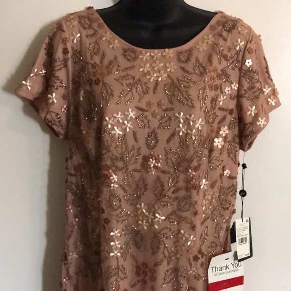 Adrianna Papell Beaded Rose Gold Dress - Size 16 - Picture 6 of 6